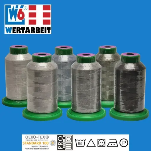 [W-G-6STUECK-GRAU] W6 Farbset Grau Näh- und Stickgarn (6 x 1.000 m)
