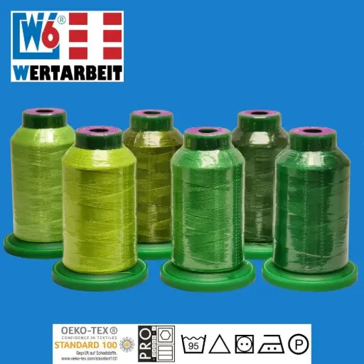 [W-G-6STUECK-GRUEN] W6 Farbset Grün Näh- und Stickgarn (6 x 1.000 m)